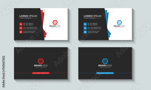 Modern and Creative Minimal Business card or Visiting Card Layout template design. Identity, Contact, Branding, Red, Blue.