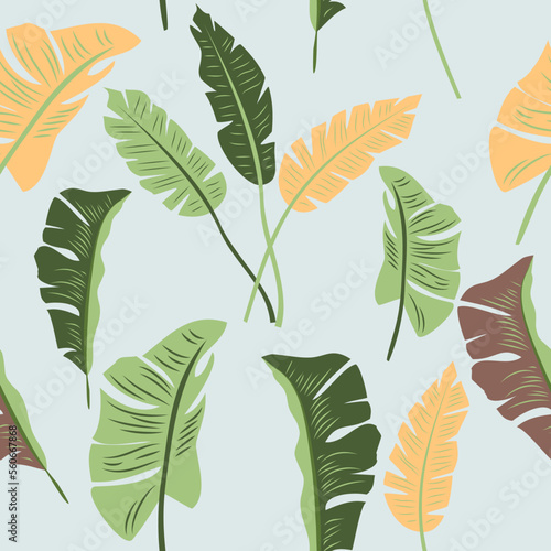 Seamless pattern with tropical leaves of banana, jungle background. Botany vector background