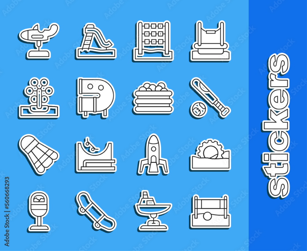 Set line Volleyball net with ball, Ferris wheel, Baseball bat, Tic tac