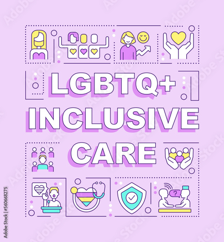 LGBTQ inclusive care word concepts pink banner. Support programs. Infographics with editable icons on color background. Isolated typography. Vector illustration with text. Arial-Black font used