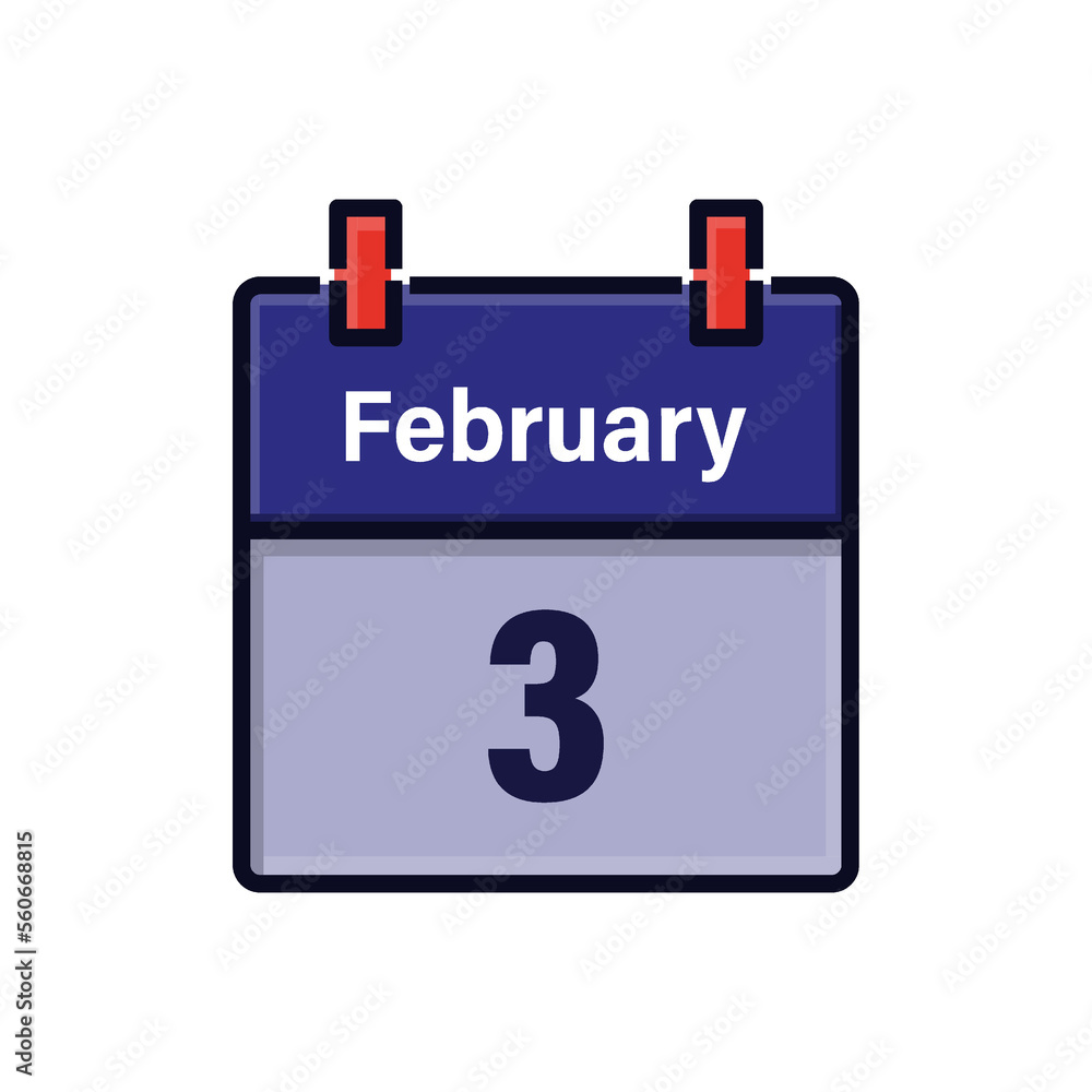 February 3, Calendar icon. Day, month. Meeting appointment time. Event schedule date. Flat vector illustration. February 3, Calendar icon. Day, month. Meeting appointment time. Event schedule date. Flat vector illustration.