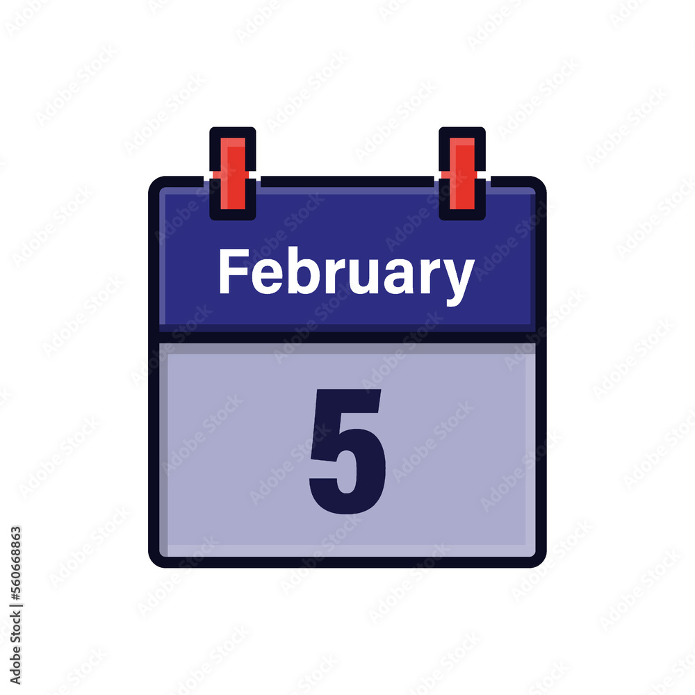 February 5, Calendar icon. Day, month. Meeting appointment time. Event schedule date. Flat vector illustration. February 5, Calendar icon. Day, month. Meeting appointment time. Event schedule date. Flat vector illustration.