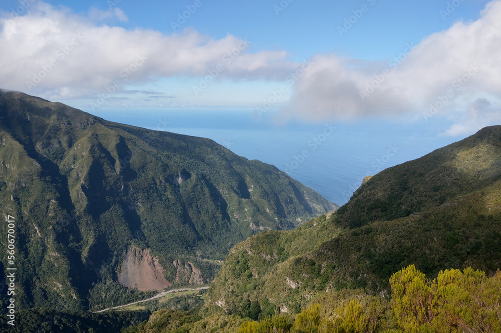 Beautiful green cliffs and mountains of madeira island, Portugal.