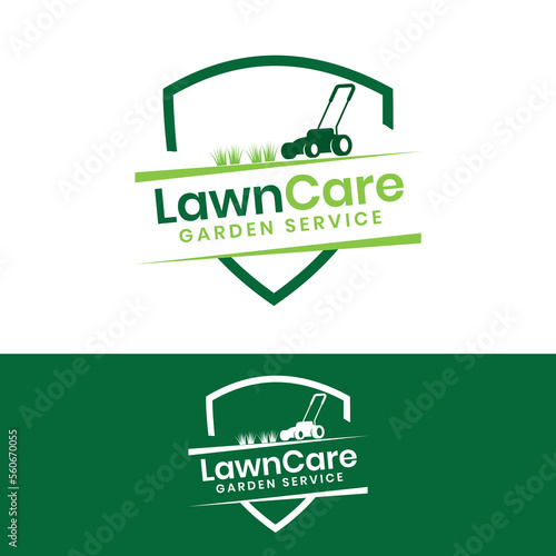Lawn mower logo design vector illustration.