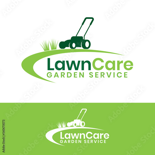 Lawn mower logo design vector illustration.