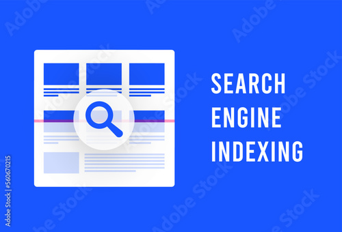 Search engine indexing concept. Crawler bot scanning website in parts, indexed or non-indexed parts, search for changes and additions to content