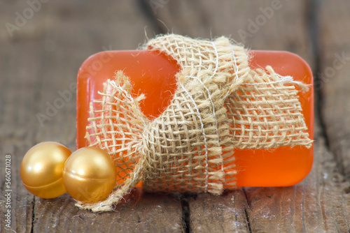 bar of glycerine soap and bath pearls