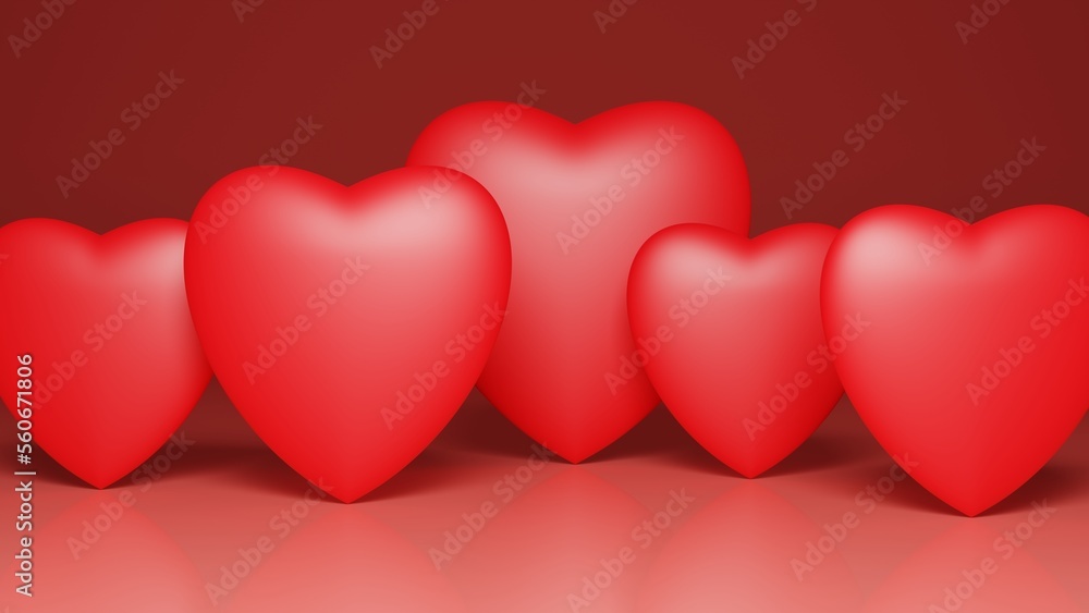 Red Hearts in Row Background. Valentine's Day, Wedding, Mother's Day Concept.