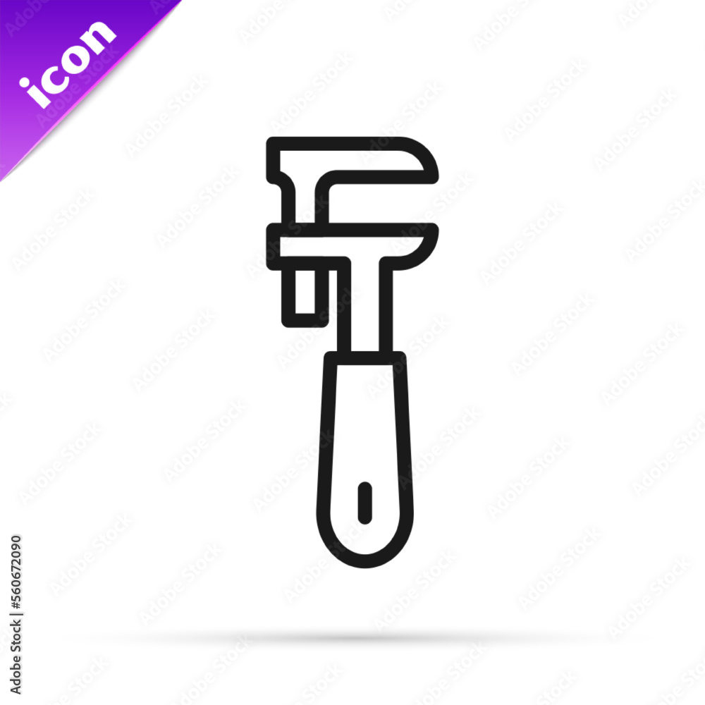 Black line Pipe adjustable wrench icon isolated on white background. Vector Black line Pipe adjustable wrench icon isolated on white background. Vector