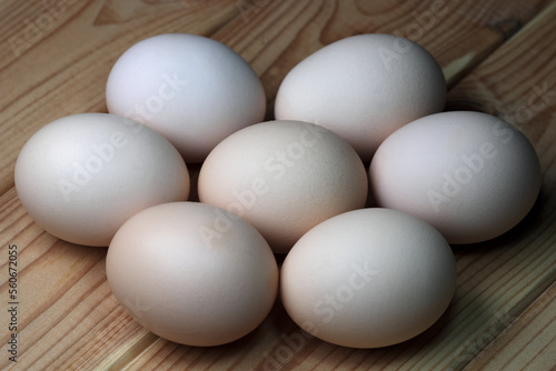 Seven raw chicken eggs