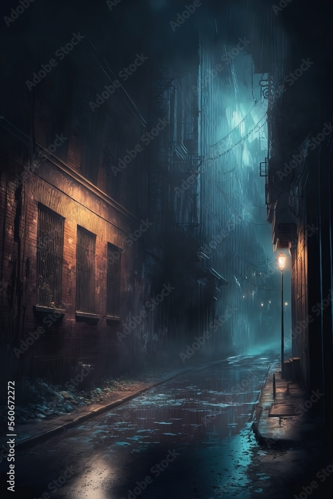 Dark alleyways. Horror alleyway. Misty alley
