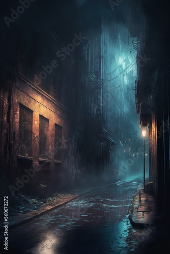 Dark alleyways. Horror alleyway. Misty alley
