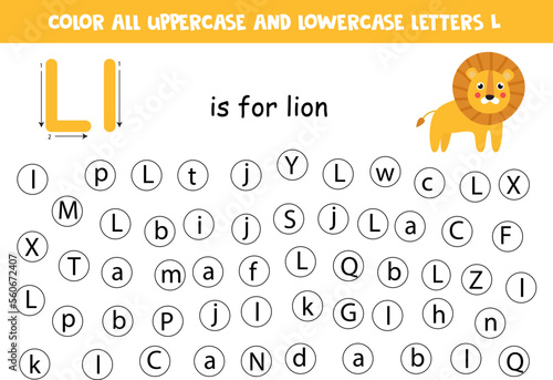 Dot all letters L. Educational worksheet for learning alphabet. photo