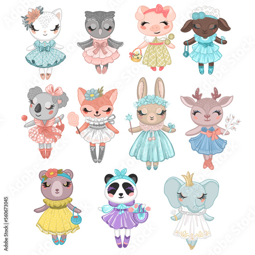 Panda, fox, Koala, rabbit, owl, cat - cute animal characters. Vector hand drawn illustrations

