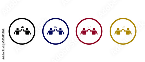 High five hand gesture icon. Friendship concept in different circle background.