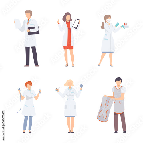 Hospital medical staff characters set. Otolaryngologist, radiologist, laboratory, assistant cartoon vector illustration