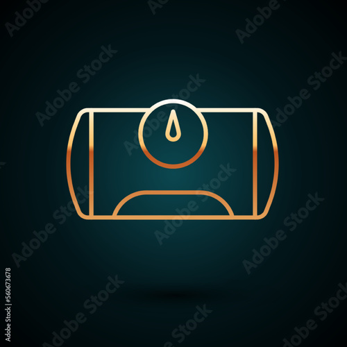 Gold line Gas tank for vehicle icon isolated on dark blue background. Gas tanks are installed in a car. Vector