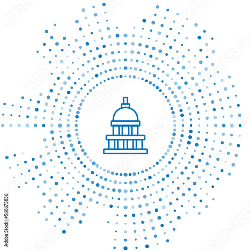 Blue line White House icon isolated on white background. Washington DC. Abstract circle random dots. Vector