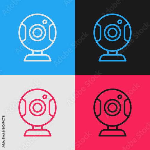 Pop art line Web camera icon isolated on color background. Chat camera. Webcam icon. Vector