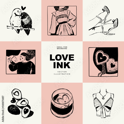 Saint Valentine's day hand drawn trendy vector illustration. Love card design. Cute doodle romantic. Romantic poster, greeting banner, trendy t-shirt print