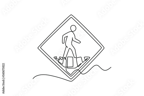 Single one line drawing pedestrian traffic sign. Traffic signs Concept. Continuous line draw design graphic vector illustration.