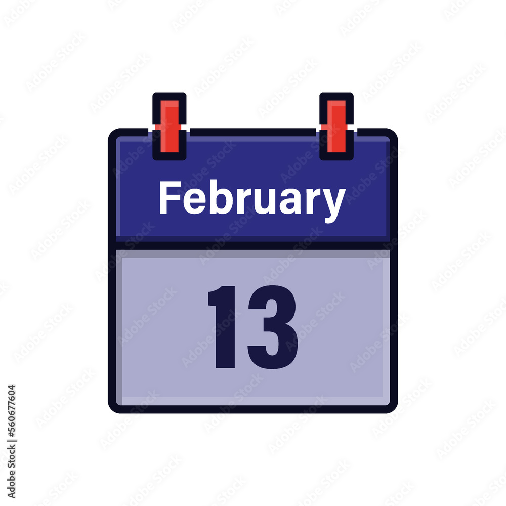 February 13, Calendar icon. Day, month. Meeting appointment time. Event schedule date. Flat vector illustration. February 13, Calendar icon. Day, month. Meeting appointment time. Event schedule date. Flat vector illustration.