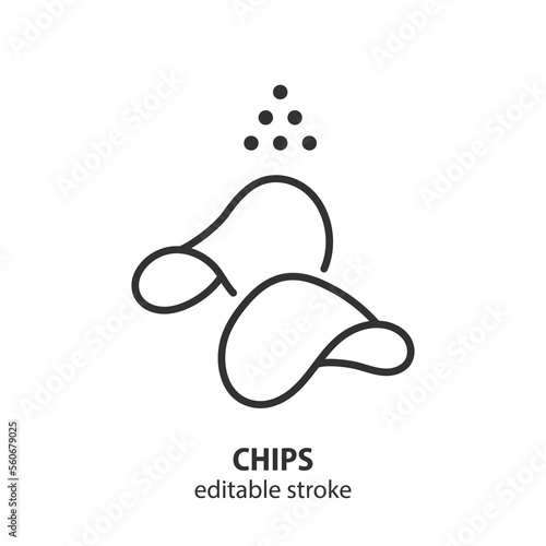 Potato chips line icon. Salty snacks vector symbol. Editable stroke.