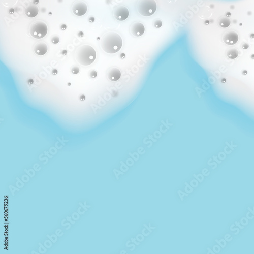 Bath foam isolated on blue background. Shampoo bubbles texture.Sparkling shampoo and bath lather vector illustration.