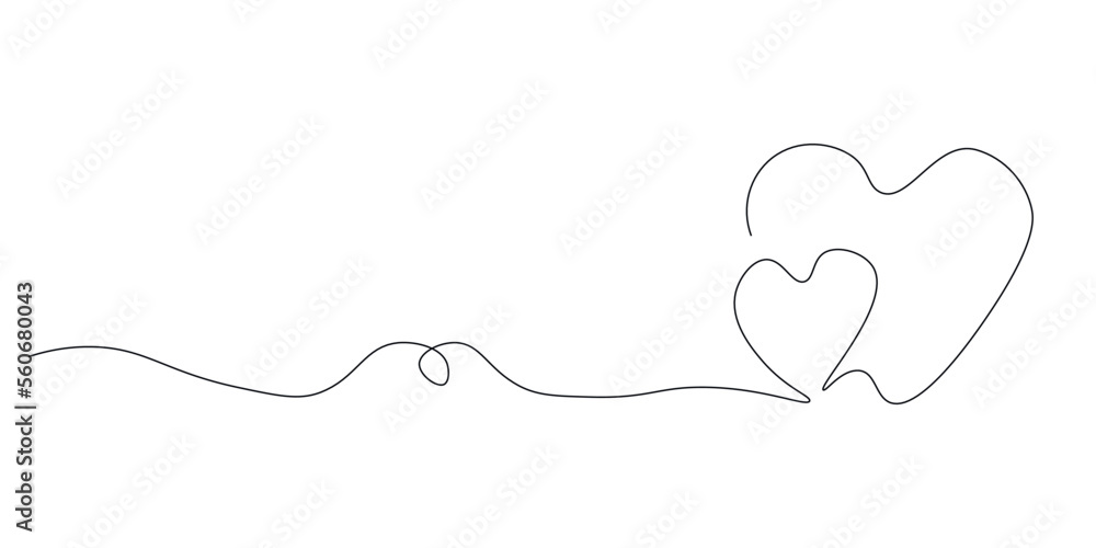 Two hearts drawn in one line. Abstract symbol of love. Vector illustration Two hearts drawn in one line. Abstract symbol of love. Vector illustration