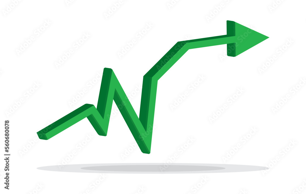 Growing business 3d green arrow on white. Profit arow Vector illustration.Business concept, growing chart. Concept of sales symbol icon with arrow moving up. Economic Arrow With Growing Trend. Growing business 3d green arrow on white. Profit arow Vector illustration.Business concept, growing chart. Concept of sales symbol icon with arrow moving up. Economic Arrow With Growing Trend.