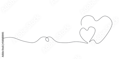 Two hearts drawn in one line. Abstract symbol of love. Vector illustration