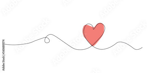 Continuous line drawing of love sign with one heart on white background. Vector illustration