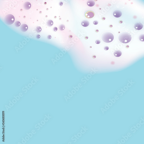 Bath foam isolated on blue background. Shampoo bubbles texture.Sparkling shampoo and bath lather vector illustration.