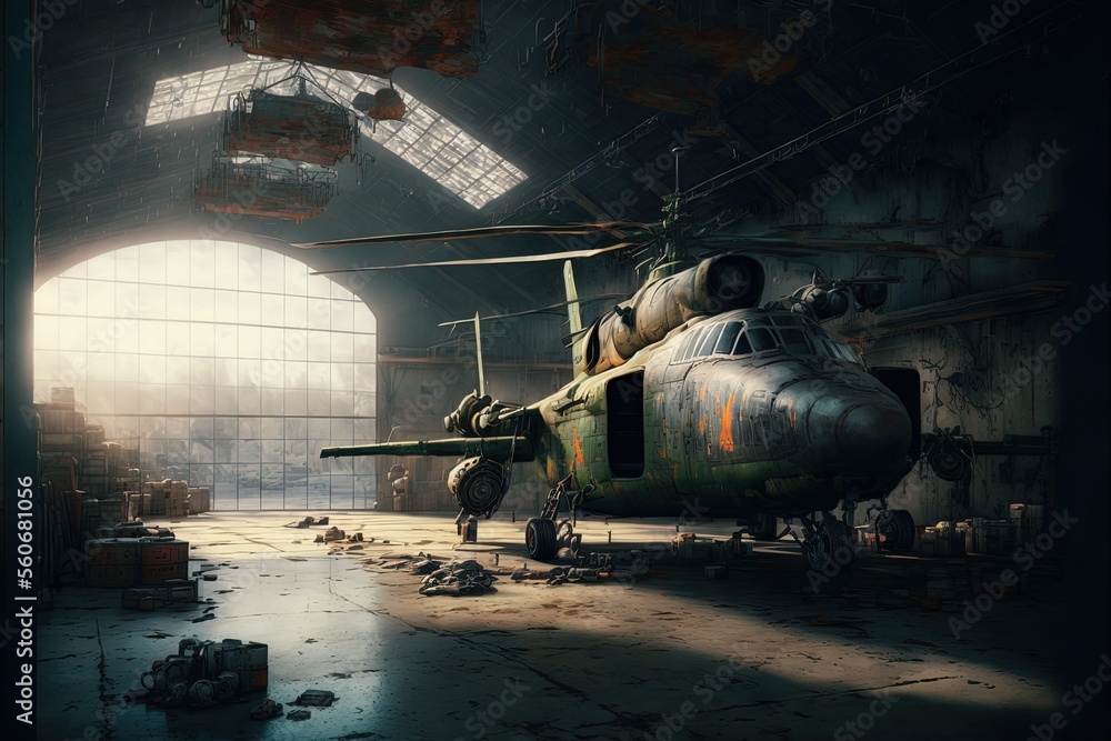 Hangar facility illustration. warehouse hangar adn fighter jet ...