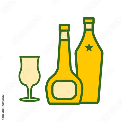 wine glass  bottles  icon  color  design flat  style trendy collection template