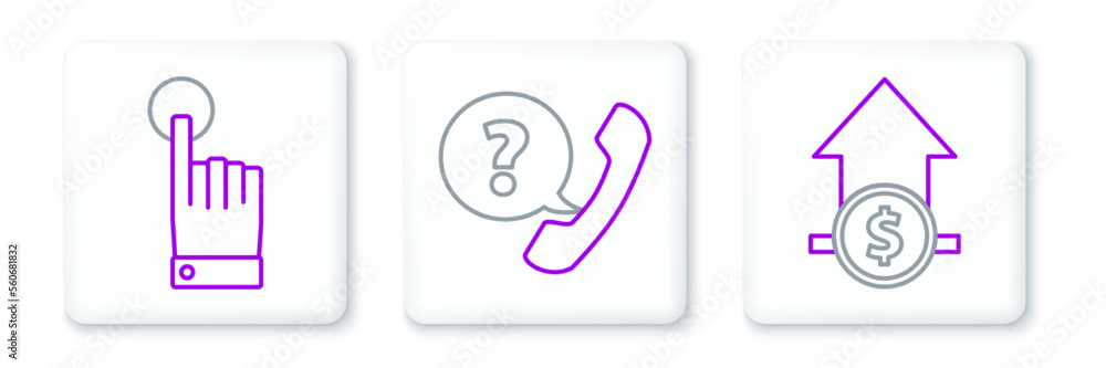 Set line Financial growth and coin, Hand touch tap gesture and Telephone handset speech bubble chat icon. Vector Set line Financial growth and coin, Hand touch tap gesture and Telephone handset speech bubble chat icon. Vector