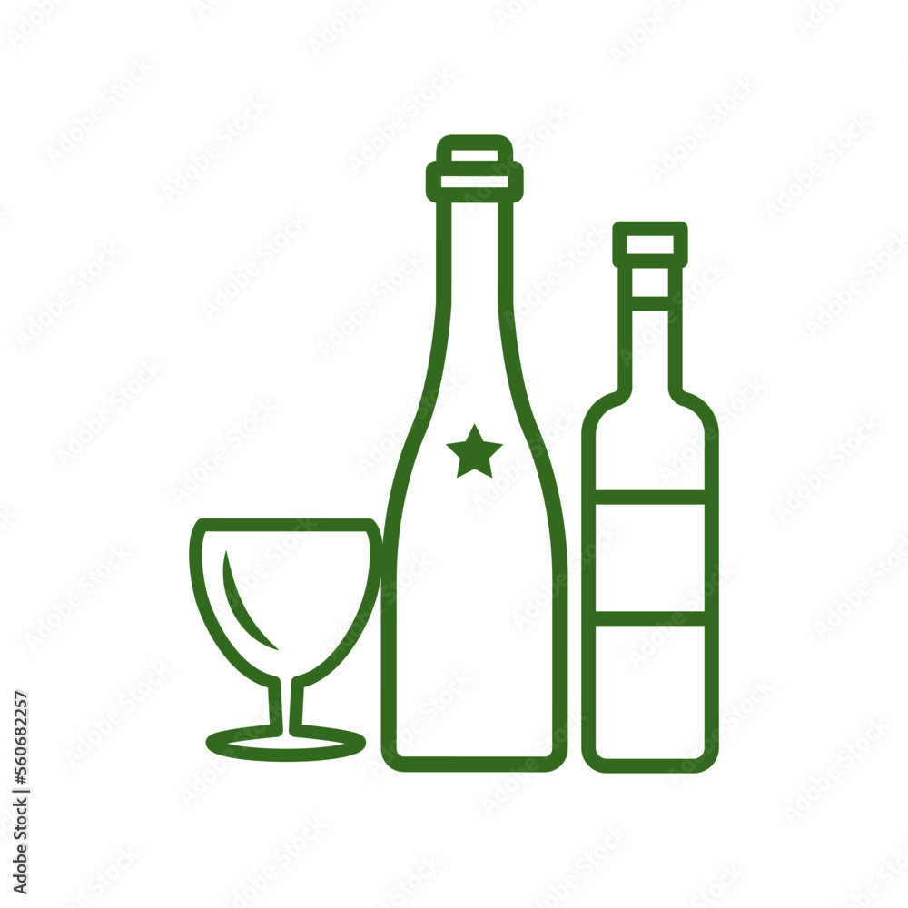 wine glass, bottles, icon, line, design,flat, style,trendy collection,template