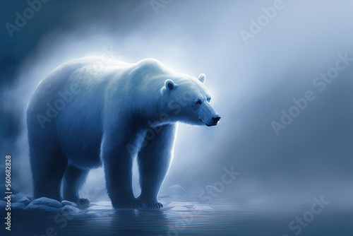 Polar bear. Snow background. Generative AI.  