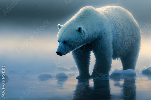 Polar bear. Snow background. Generative AI.  