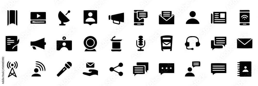 vector illustration, communication icon set, basic icon set, advice icon set, solid icon