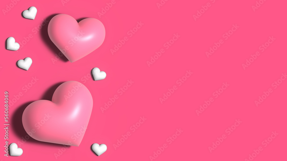 3d pink and white hearts on a pink background. Heart icon, like and love 3d render illustration, Valentine's Day