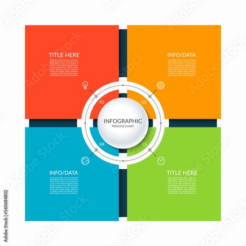 Infographic square template with 4 steps, parts, elements. Diagram or chart with four options.