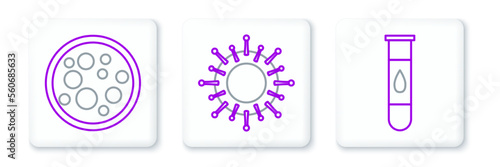 Set line Blood test and virus, Virus and icon. Vector