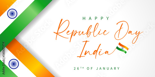 Happy Republic Day India, banner with flags. Republic Day of India 26 January, calligraphy for greeting card or poster design. Vector illustration