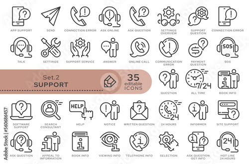Set of conceptual icons. Vector icons in flat linear style for web sites, applications and other graphic resources. Set from the series - Support. Editable outline icon.	
