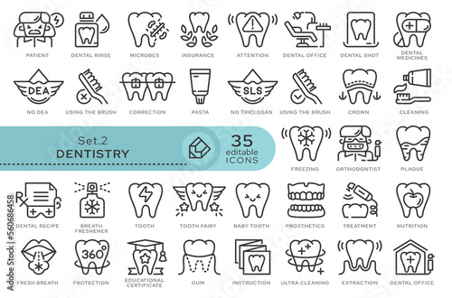 Set of conceptual icons. Vector icons in flat linear style for web sites, applications and other graphic resources. Set from the series - Dentistry. Editable outline icon.	
