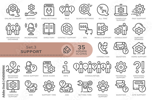 Set of conceptual icons. Vector icons in flat linear style for web sites, applications and other graphic resources. Set from the series - Support. Editable outline icon.	
