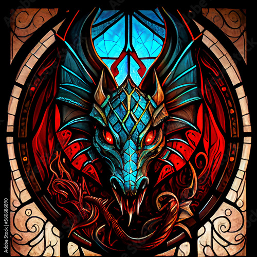 Stained glass dragon in diablo style  generative ai
