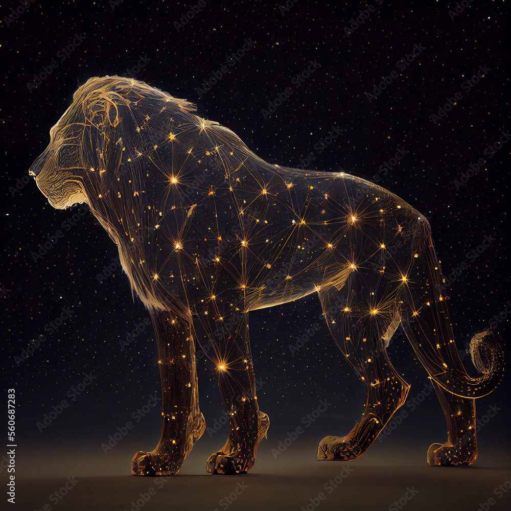 Leo made from gold stars, Sign of the Zodiac, generative ai