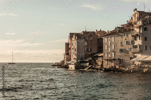 View of houses and yacht on Adriatic Sea in Croatia. © ichugai